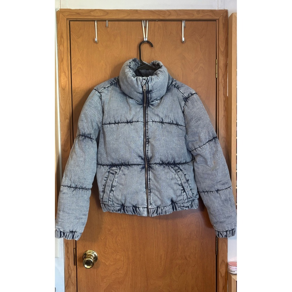 Garage Acid Wash Denim Puffer Jacket Blue XS 100060166